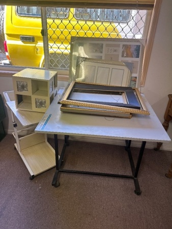Artist / Architect Design Table, Artists Caddy & Various Picture Frames