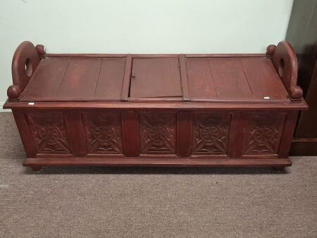 Antique Carved Dowry Chest Coffer Trunk