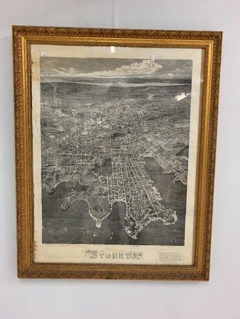 Vintage Gilt Framed Map Print of Sydney as it was in 1879