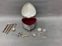 Heart Shaped Jewellery / Trinket Box with Diamante Jewellery Etc - 2