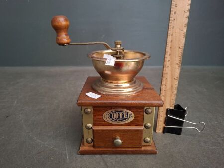Vintage Brass and Wooden Coffee Grinder