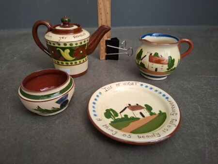 Vintage Torquay Ware - Incs Teapot, Sugar & Creamer on Plate - Made in England