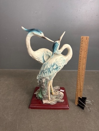 Porcelain Cranes on wooden base