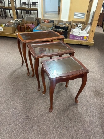 Set Three Glass Topped Nesting Tables