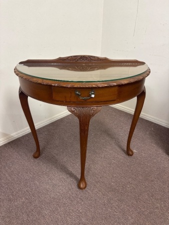 Advance Furniture Carved Half Moon Table with Glass Top