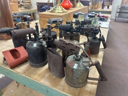 7 Vintage Brass Blow Torches & Stove