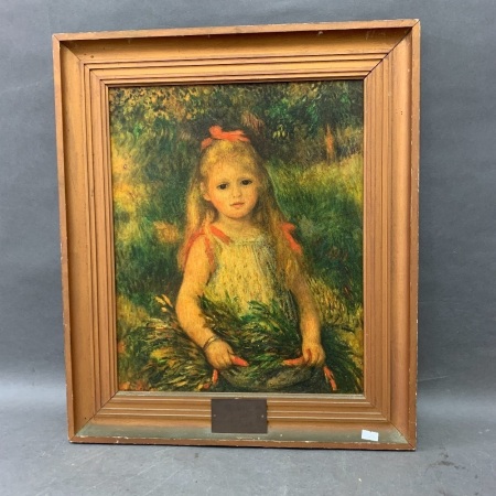 Antique Gilt Framed Oleograph on Canvas - Renoir's The Little Girl with Sheaf