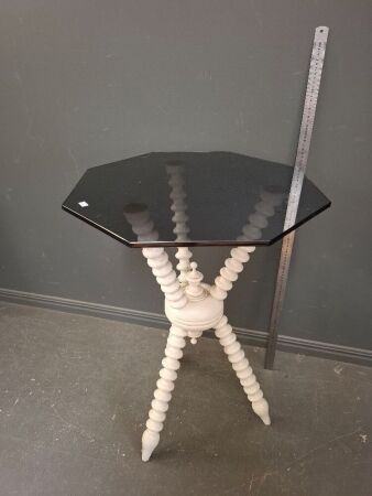 Vintage Hexagonal Side Table with Glass Top