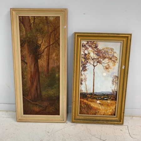 2 Original Framed Tree Paintings - Largest Signed IHM 1916