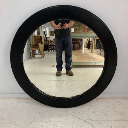 Large Black Framed Round Wall Mirror