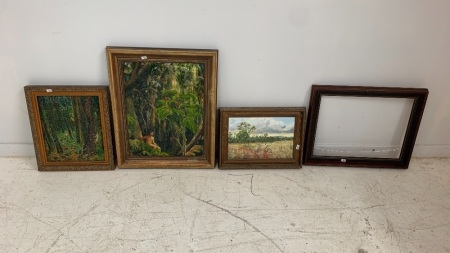 3 Gilt Framed Original Paintings + Frame