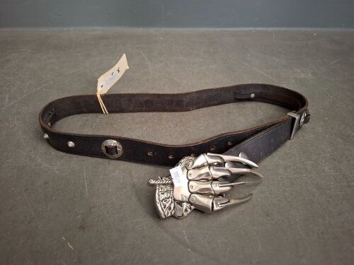 Genuine Harley Davidson Belt with Freddy Krueger Warner Bros Belt Buckle by Rock Rebel