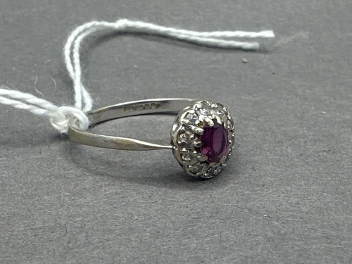 18ct White Gold, Sapphire & Diamond Ring - Stamped 375 - Size L