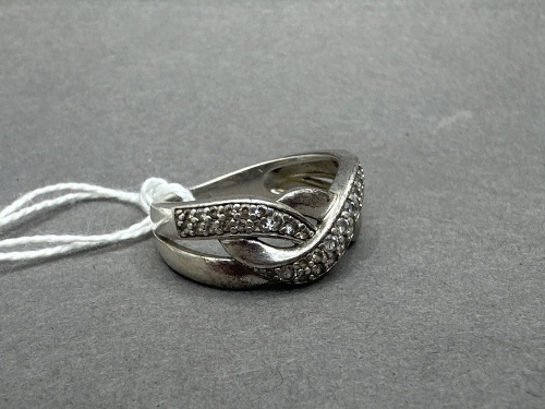Possibly 18ct Gold or Silver and Diamond Wishing Bone Ring - Stamped - Size N