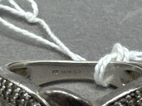 Possibly 18ct Gold or Silver and Diamond Wishing Bone Ring - Stamped - Size N - 3