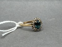 Oval Cut Sapphire Surrounded by 18 Brilliant Cut Small Diamond Ring - Size K - Evaluated at around 1000 AUD in 1992