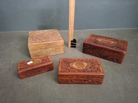 4 Various Sized Wooden Trinket Boxes