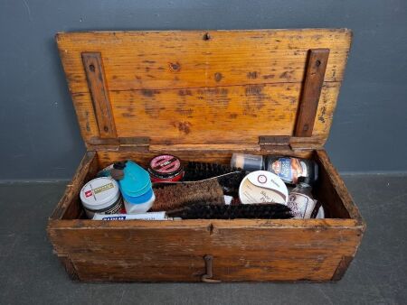 Rustic Old Pine Shoe Box - Full of Quality Shoe Cleaner & Polishers