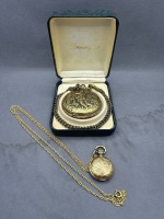 Mini Algex Pocket Watch on Necklace & Classique Quartz Swiss Made Pocket Watch on Chain in Original Box