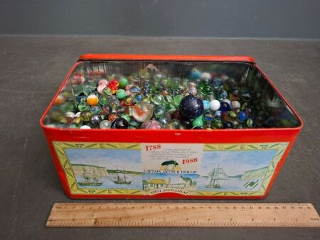Large Tin of Assorted Marbles