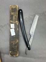 Reberson USA etched blade black handle cut throat razor iob