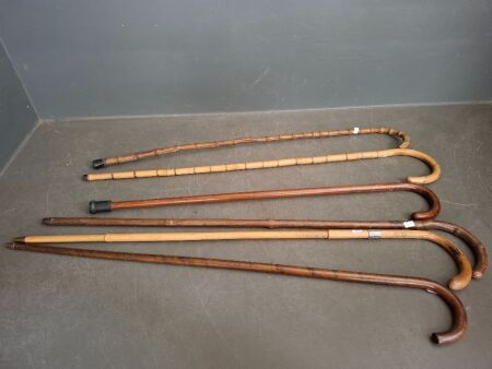 6 Vintage Cane Walking Sticks