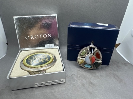 Oroton Boxed Enamel Hand Mirror & Art Deco Mixed Gemstone Pendant