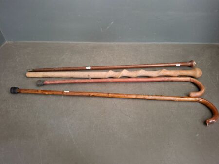 4 Vintage Wooden Walking Sticks