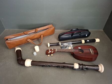 Mixed Musical Instruments - Incs Large Recorder in Case - Angel Tenor Recorder in Case & Makala Ukulele
