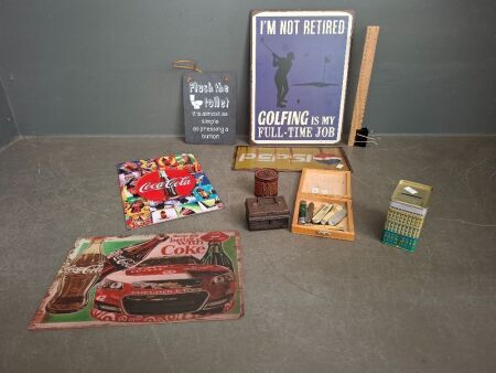Retro Signs, Pocket Knives and Money Boxes
