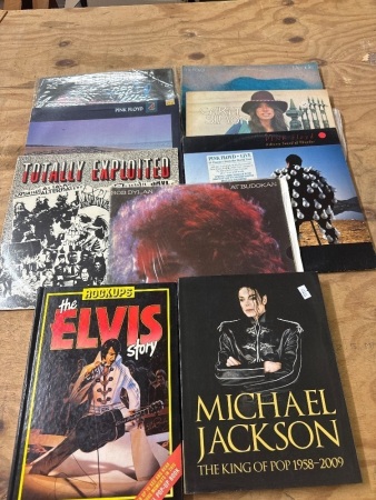 7 Mixed Genre LP Records, Michael Jackson Book & The Elvis Story Pop Ups