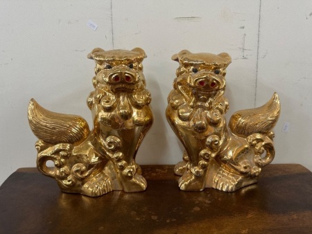 Pair of Vintage Ceramic Gold Look Foo Dogs