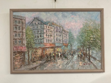 W.Knight Parisian Street Scene Oil on Board