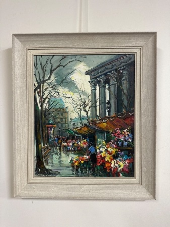 M.Bazol Flower Market Place Delamadelaine Paris Oil on Canvas