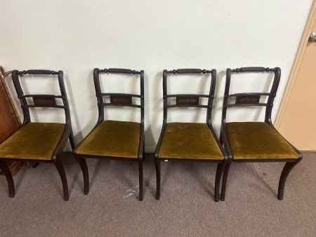 Set of 4 Stunning Regency Style Mahogany Dining Chairs with Brass Inlaid