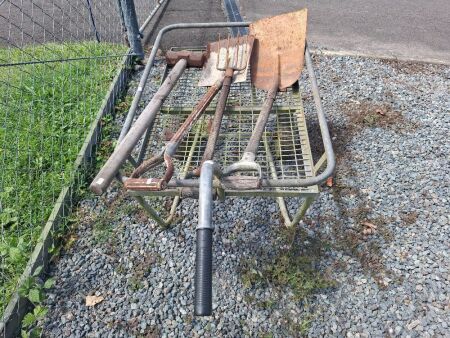 Metal Garden Trolley with Assorted tools inc. Sledge Hammer