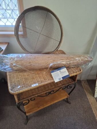 Cane Side Board, Retro Umbrella & Vintage Sieve