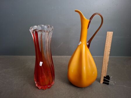 Mid Century Art & Murano Glass Styled Pitcher & Vase