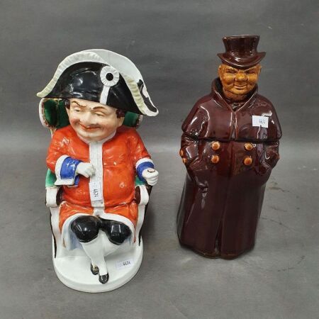 Vintage Old Gent Whisky Decanter & Comic Style BIsque Napoleon Cookie Jar - As Is