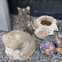 Collection of 9 Concrete & Terracotta Garden Animals & Water Bowls - Some As Is - 2