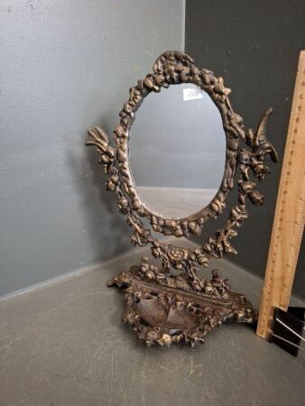 Vintage Nouveau Art Iron Swivel Vanity Mirror with Trinket Tray
