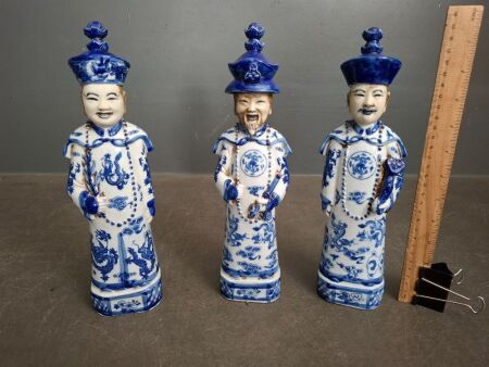 Trio of Ceramic Asian Emperor Figurines