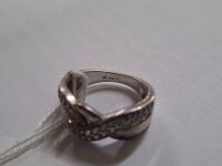 Possibly 18ct Gold or Silver and Diamond Wishing Bone Ring - Stamped - Size N - 5