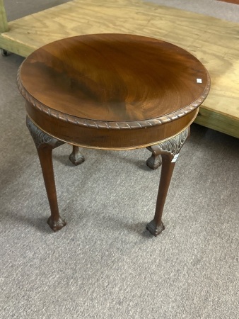 Antique Mahogany Round Timber Side Table with Claw Feet