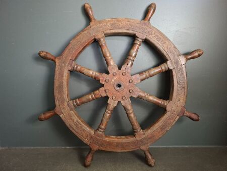 Vintage Large Wooden Ships Wheel