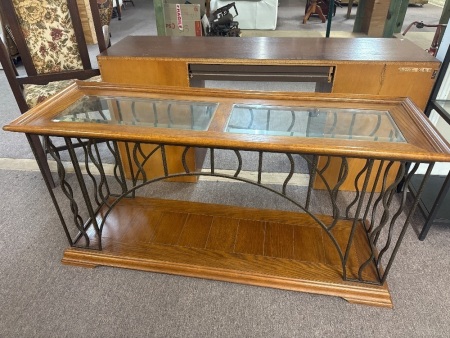 Timber and Wrought Iron Display Unit with Glass Top