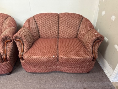 Vintage Red & Gold Upholstered 2 Seater Armchair