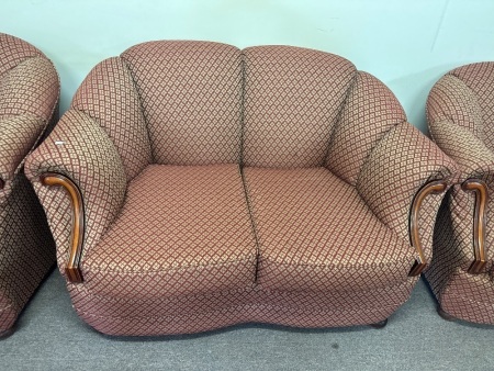 Vintage Red & Gold Upholstered 2 Seater Armchair