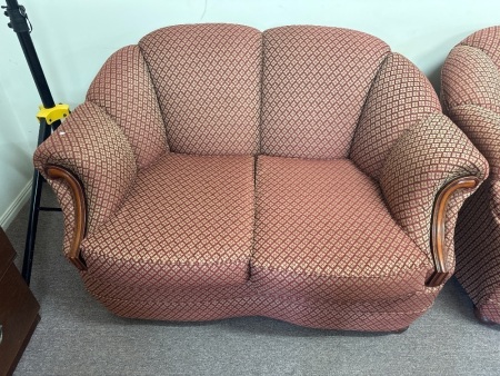 Vintage Red & Gold Upholstered 2 Seater Armchair