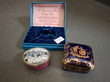Limoges France Trinket Box & The Experiment Farm Cottage Box Limited Edition 212/250 by Bilston & Battersea Enamels